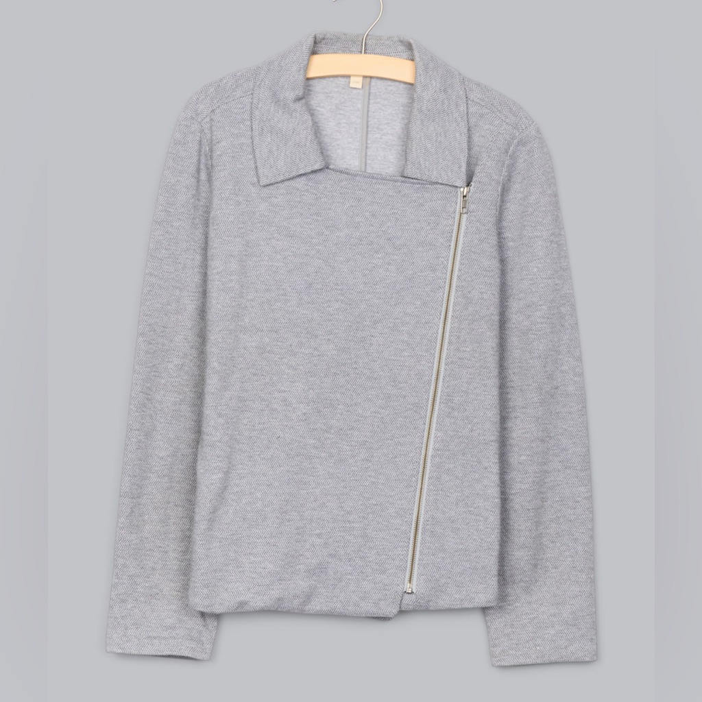 Eileen Fisher Organic Cotton Herringbone Knit Zip Jacket Sz 1x